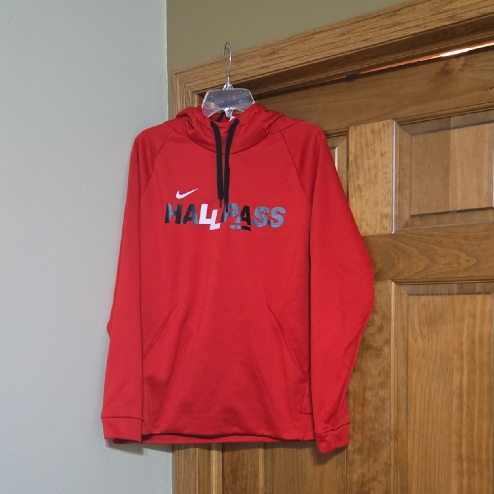 Nike Red Hoodie with Black and White Text